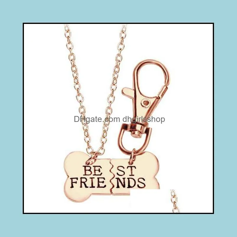 new fashion gold silver color dog bone friends charm necklace & keychain handstamped bones friendship jewelries272m