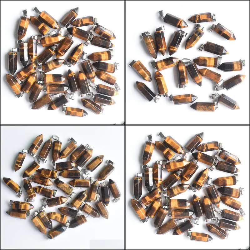 fashion natural tiger eye stone hexagonal pillar charms pendants 50pcs/lot wholesale