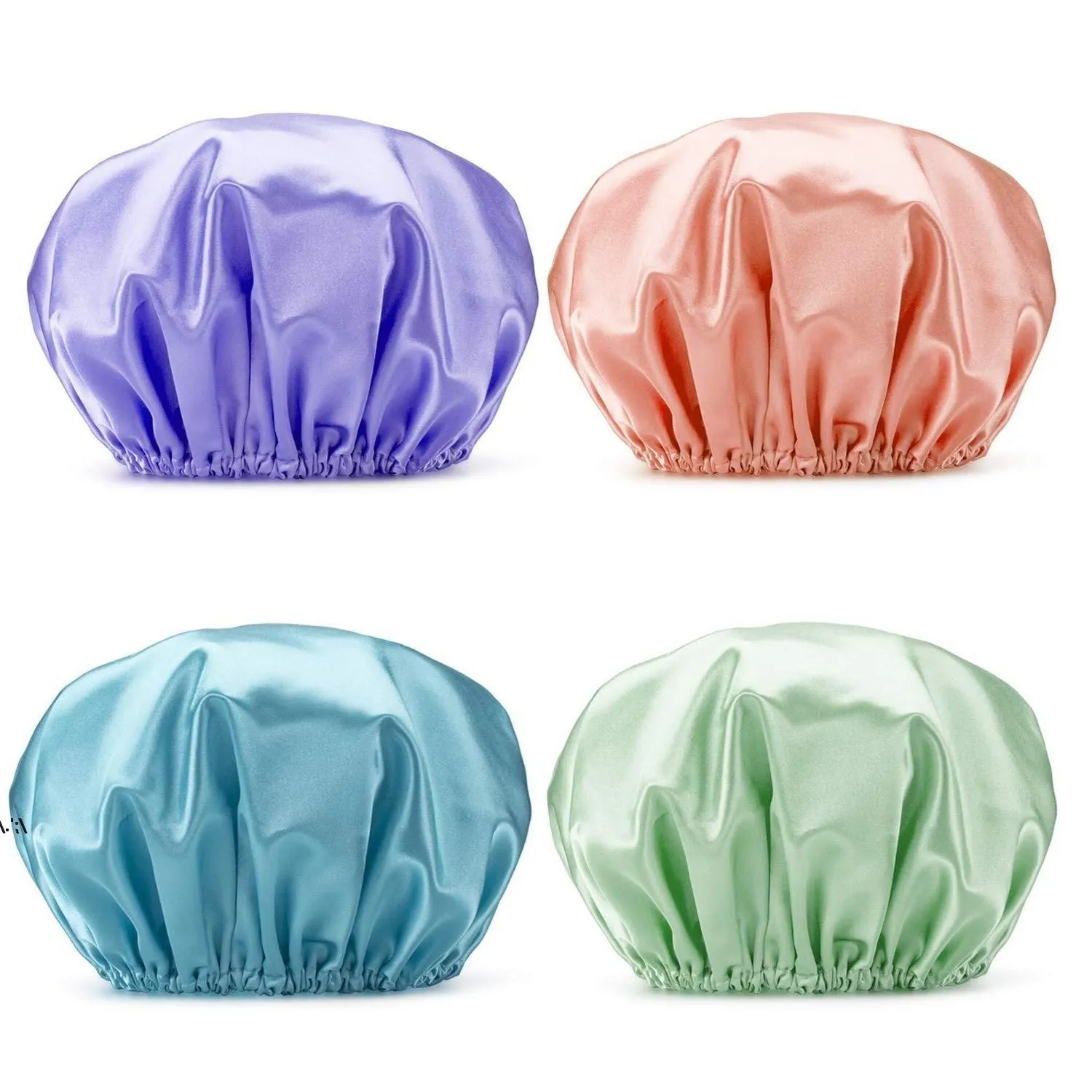 Новые толстые душевые атласные шляпы для ванны душевые шапки для волос с двойной водонепроницаемым чистым цветом кухонные шапки для душа оптом