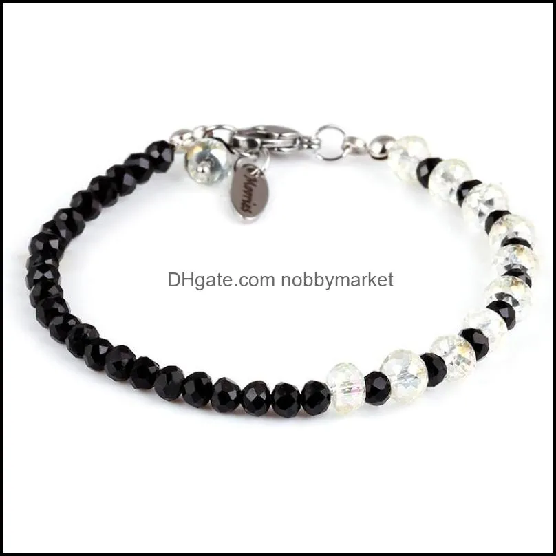 Charm Bracelets Black White Glass Beaded Bracelet Stainless Steel Clasp Handmade Jewelry For Women And Men Couple Gift