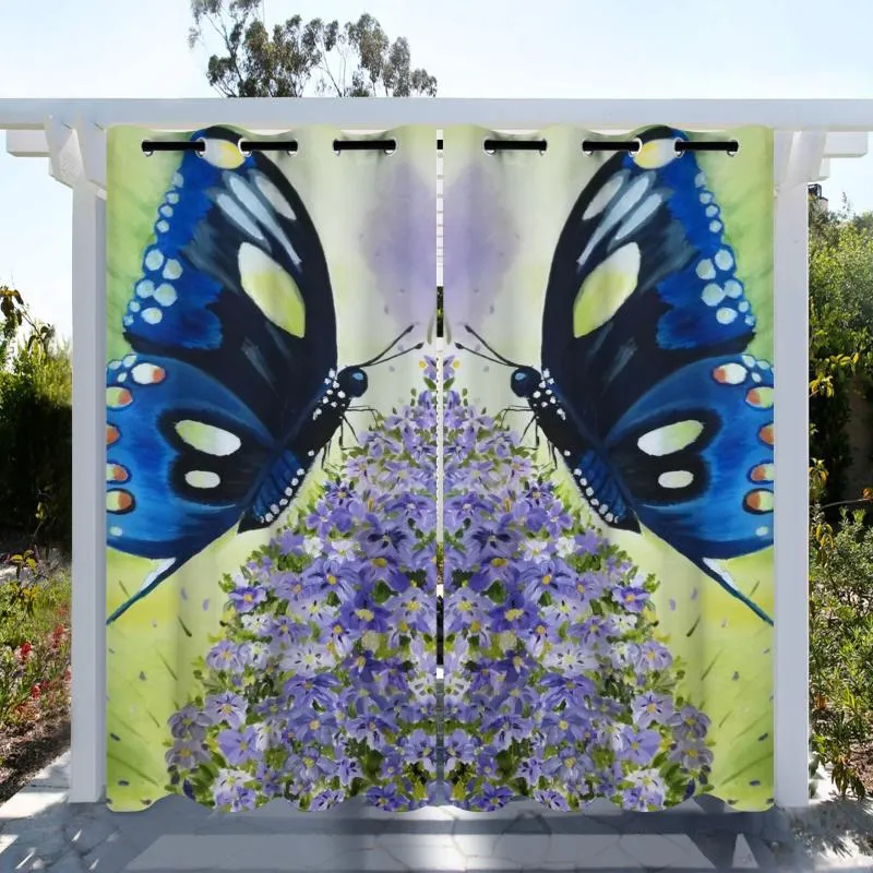 Gordijn gordijnen buiten waterdicht schilderij vlinderpatroon 3D digitale print 2 panelscurtain