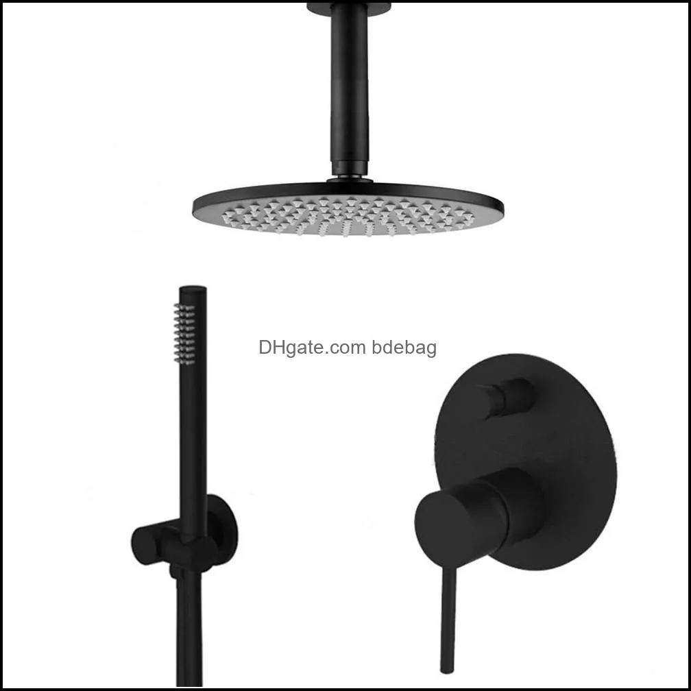 Rolya Luxury Solid Brass Matte Black Concealed Waterfall Bathroom Shower Set in wall rain shower faucet