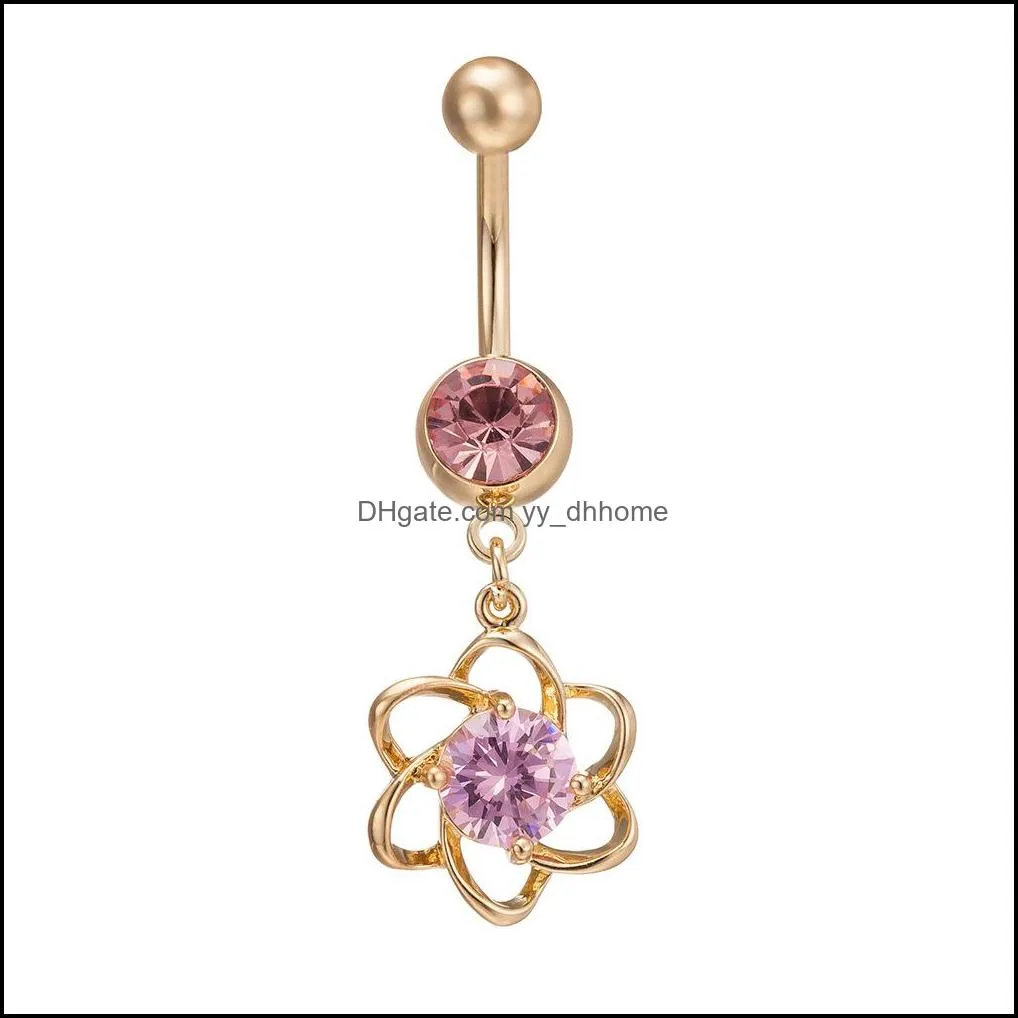 Fashion Flywheel Petal Zircon Women Belly Button Ring Flying Butterfly Pendant Medical Stainless Steel Lady Navel Ring