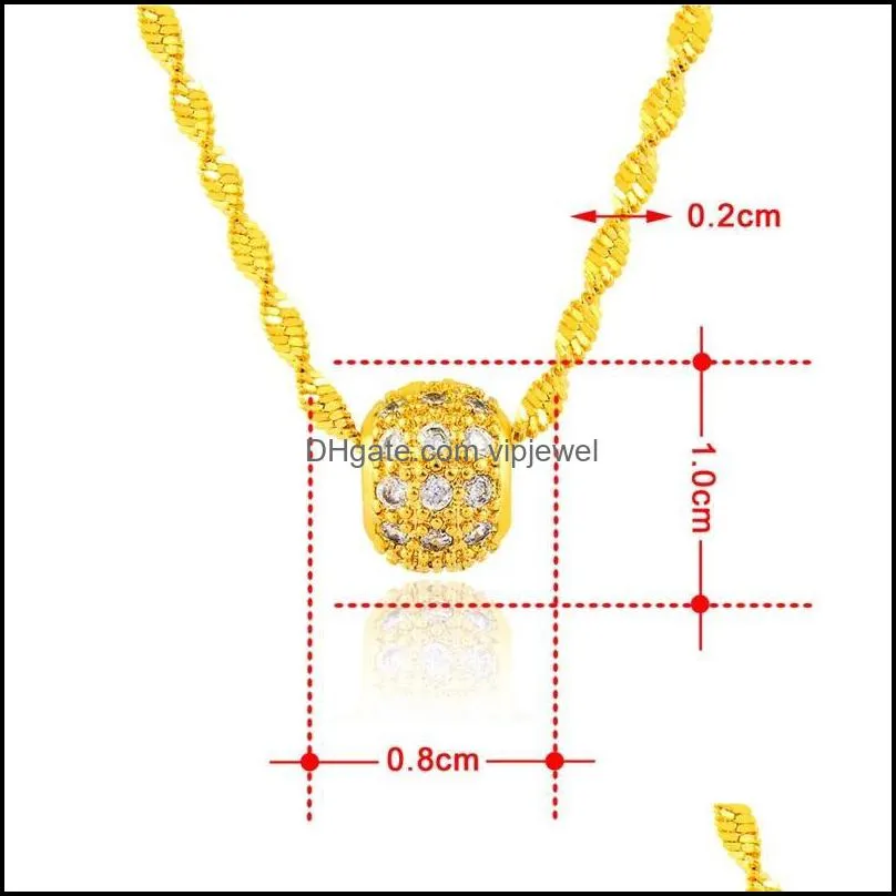 pendant necklaces fashion lucky beads 24k gold color necklace 2mm water ripple 18inch for women wedding jewelry giftspendant