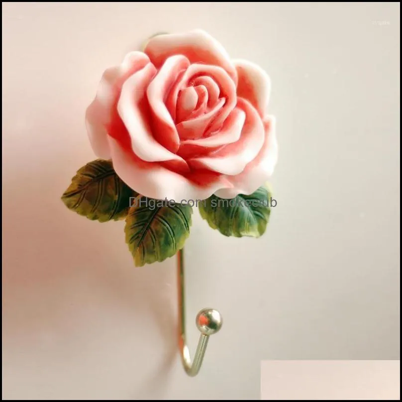 Hooks Rails 1Pc Rose Flower Wall Mounted Sticky Hanger Resin Coat Hat Robe Towel Usef Holders Room Decor Dish Cloth Key Drop Delivery 2021