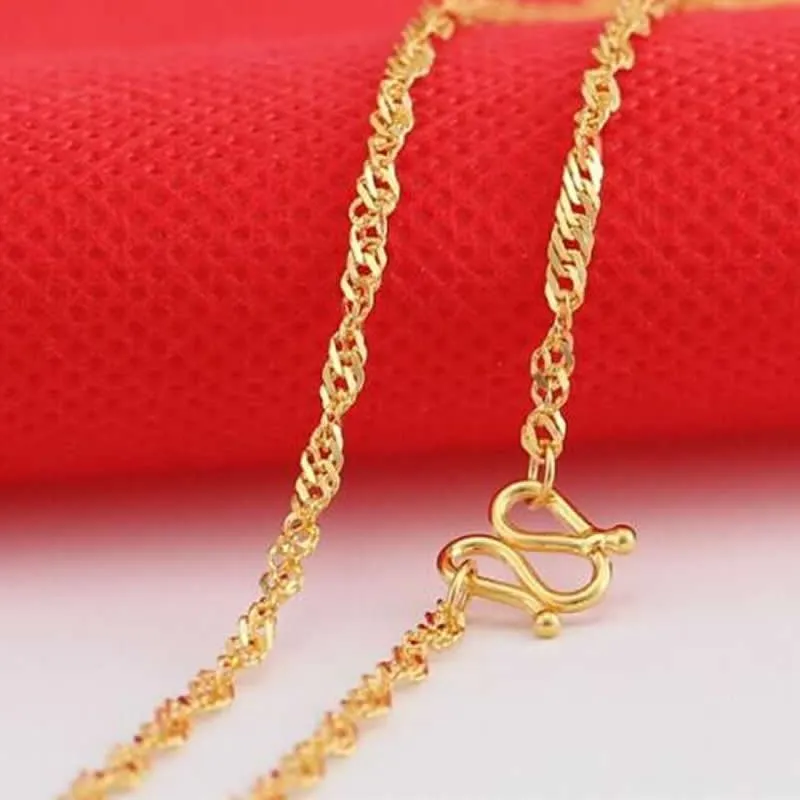 Kedjor Pure Solid 999 24k Yellow Gold Necklace Women Water Ripple Shape Link Chain M CLASP P6276CHAINS