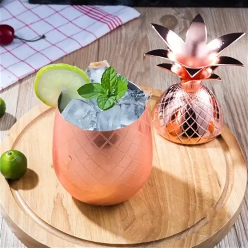 Tasse à Cocktail en forme d'ananas de 500ml, Mule de moscou, tasses en verre à vin en acier inoxydable, originale, en métal et en cuivre, personnalité