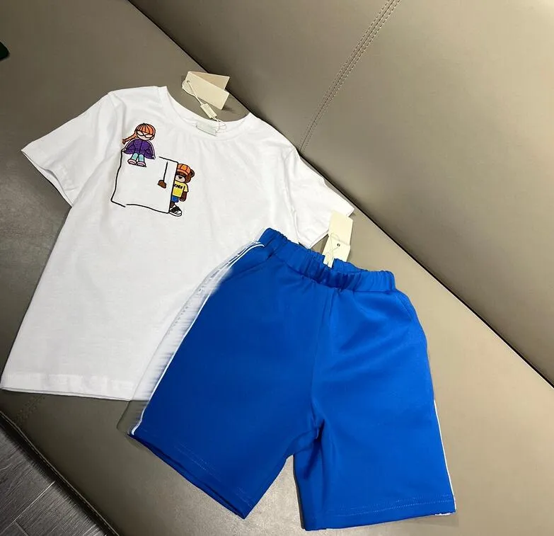 Designer de marca infantil conjuntos casuais roupas de manga curta camisetas coloridas e shorts de alta qualidade algodão puro infantil esportivo casual menino roupas de menina tee tamanho 100-160