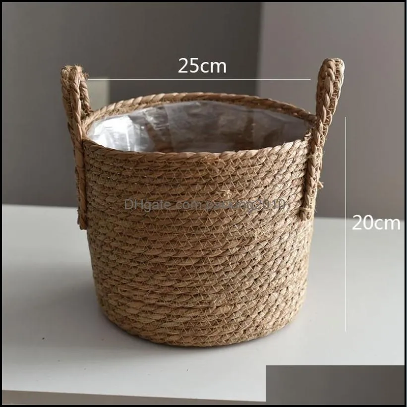 nordic handmade straw storage baskets rattan floor indoor flowers pots crafts decoration home living room flower basket planters