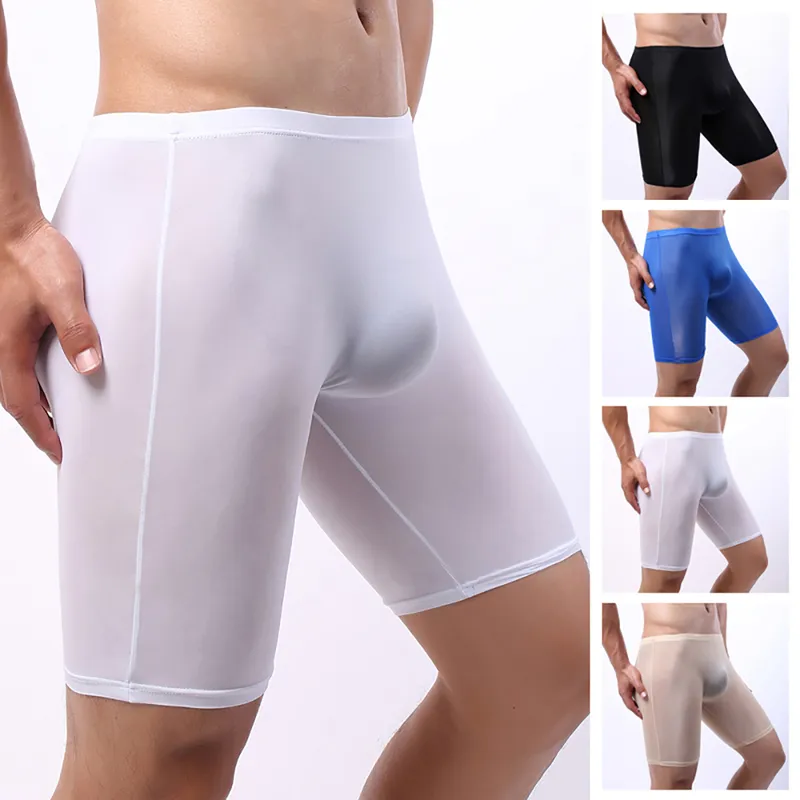 Long Men Boxer Underwear Men's Boxer Shorts Mens Ice Silk Long Leg Boxers Underpants Quality Sexy Breathable Pouch Panties 220505