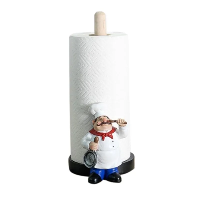 Resin Chef Double-Layer Paper Towel Holder Figurines Creative Home Cake Shop Restaurant Crafts Decoration Ornament 220624