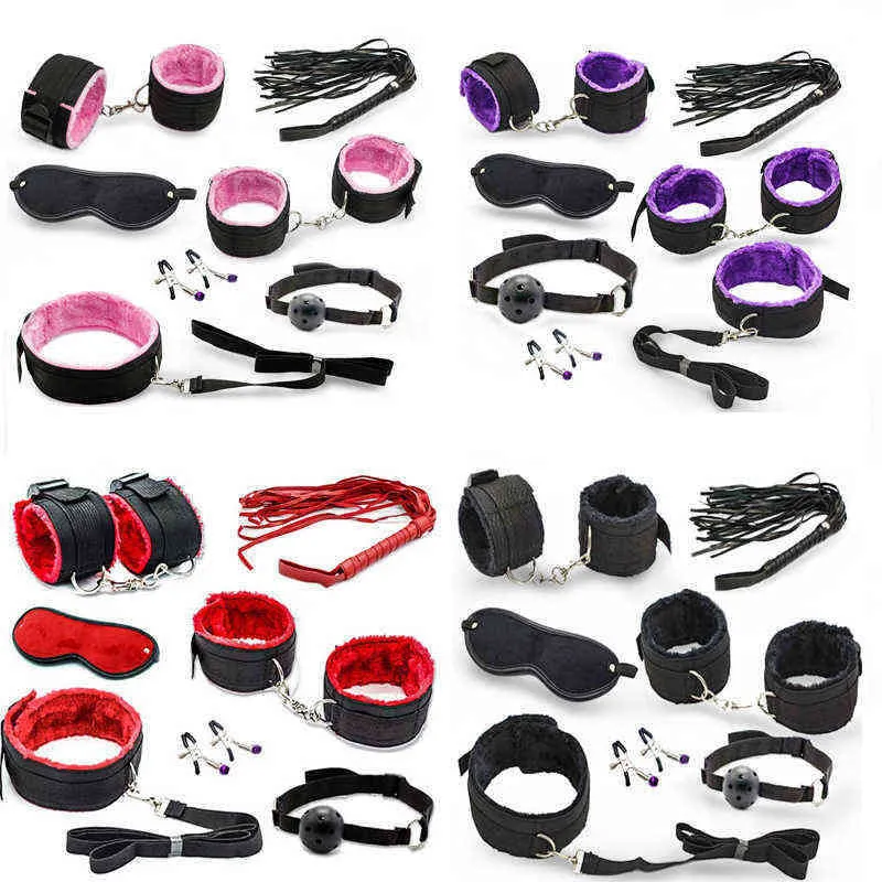 7 piezas/set sexo BDSM Bondage Kit de sujeción esposas tobillo puños Collar  mordaza máscara látigo adultos juguetes sexuales para parejas juguete  erótico, Moda de Mujer