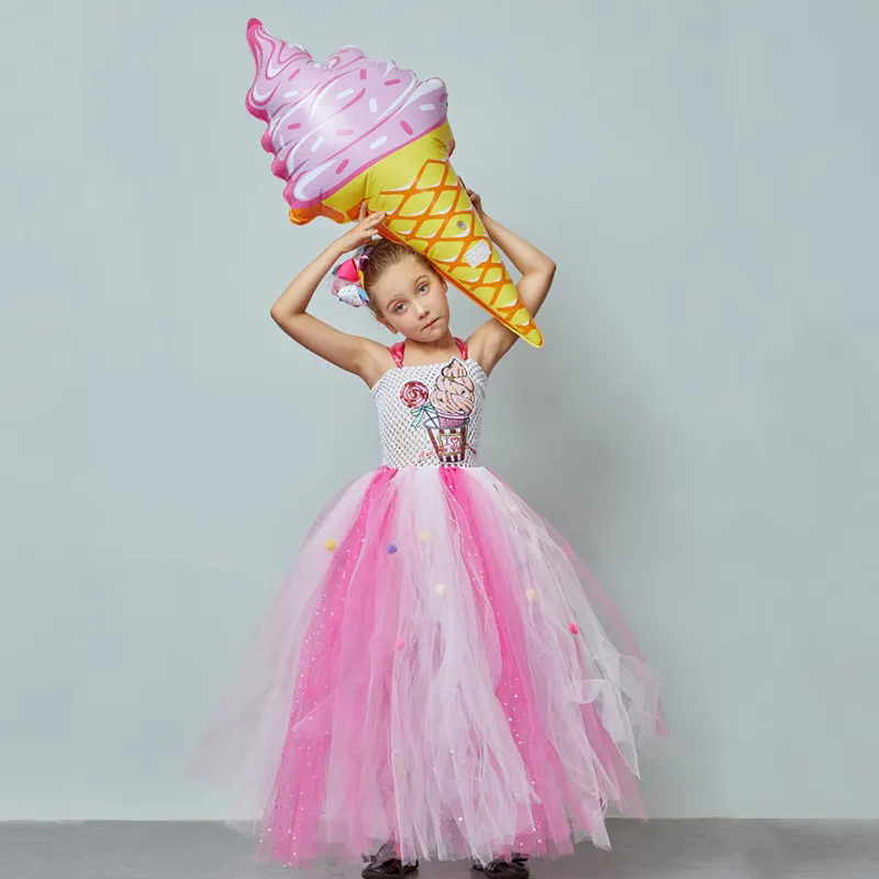 Ice Cream Sweet Candy Girls Tutu Dress with Hair Bows Kids Birthday Tutu Costume Pageant Princess Gown Dress Lollipop Dress (2)