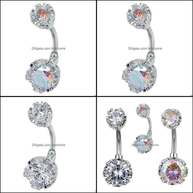 316L Surgical Steel Belly Piercing Button Rings Clear CZ Round Crystal Navel Rings Belly Nombril Jewelry Women Men