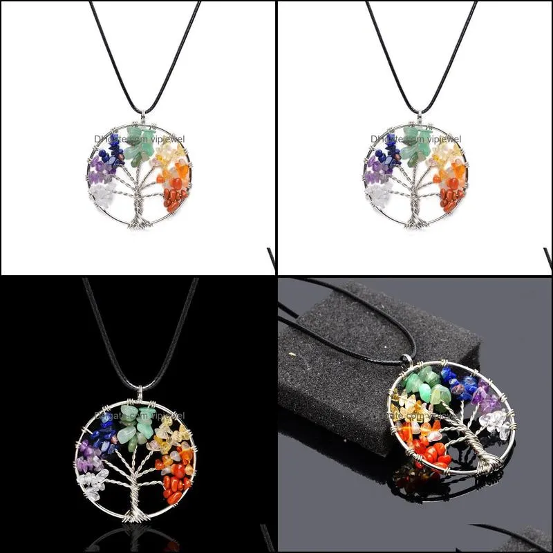 multicolor chakra natural stone tree of life pendant necklaces women heart necklace fashion jewelry christmas gifts k2354