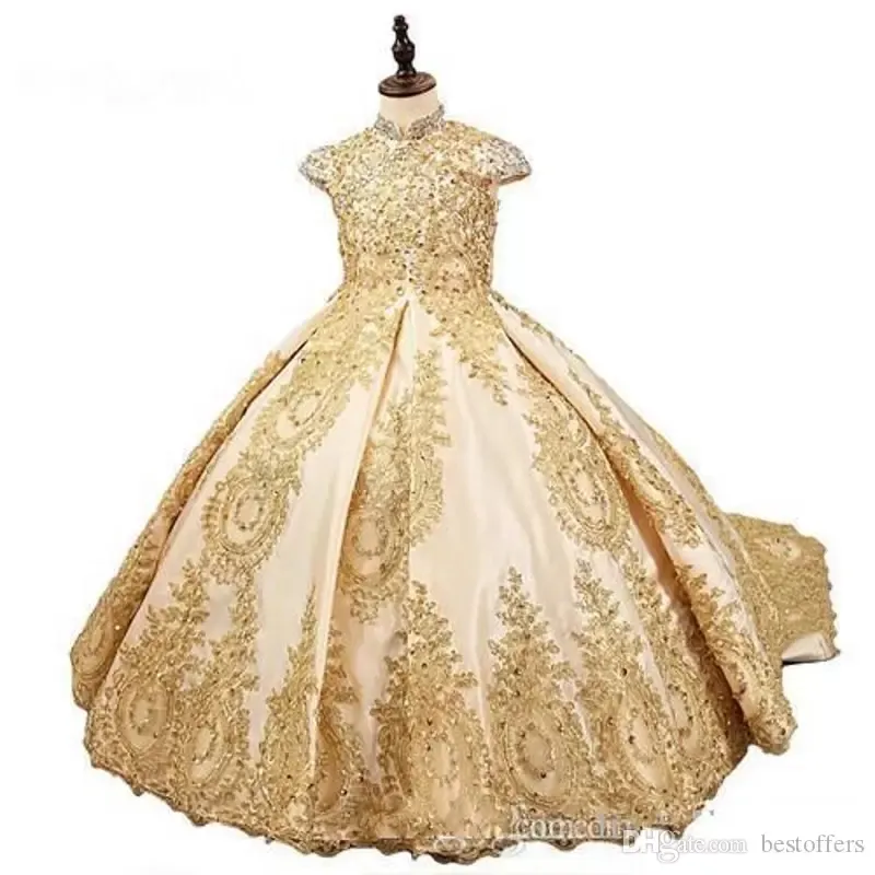 Gold Glitz Ball Gown Princess Pageant Dress For Little Girls