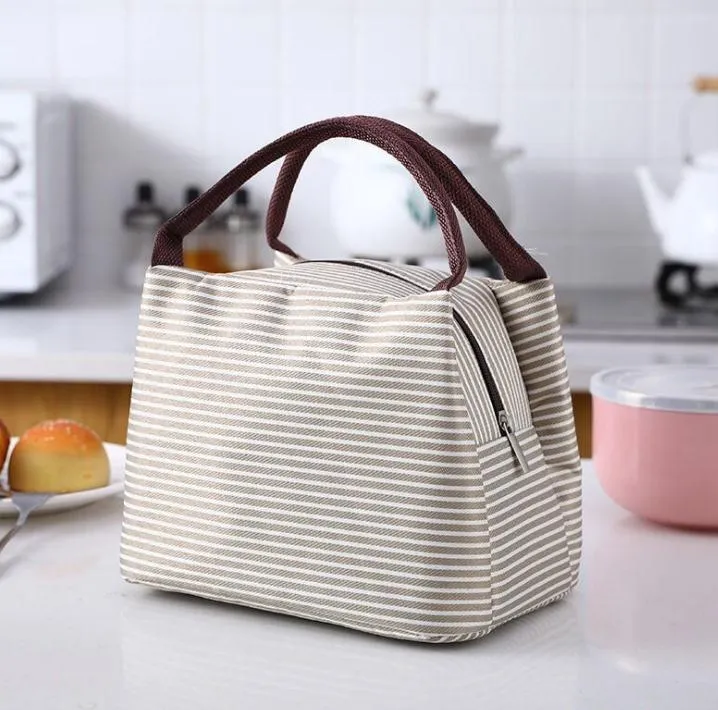 8styles Striped Lunch Bag Protable Thermal Insulated Campus Food Bags Pouch Tote Waterproof Picnic Storage Box Containers DA395