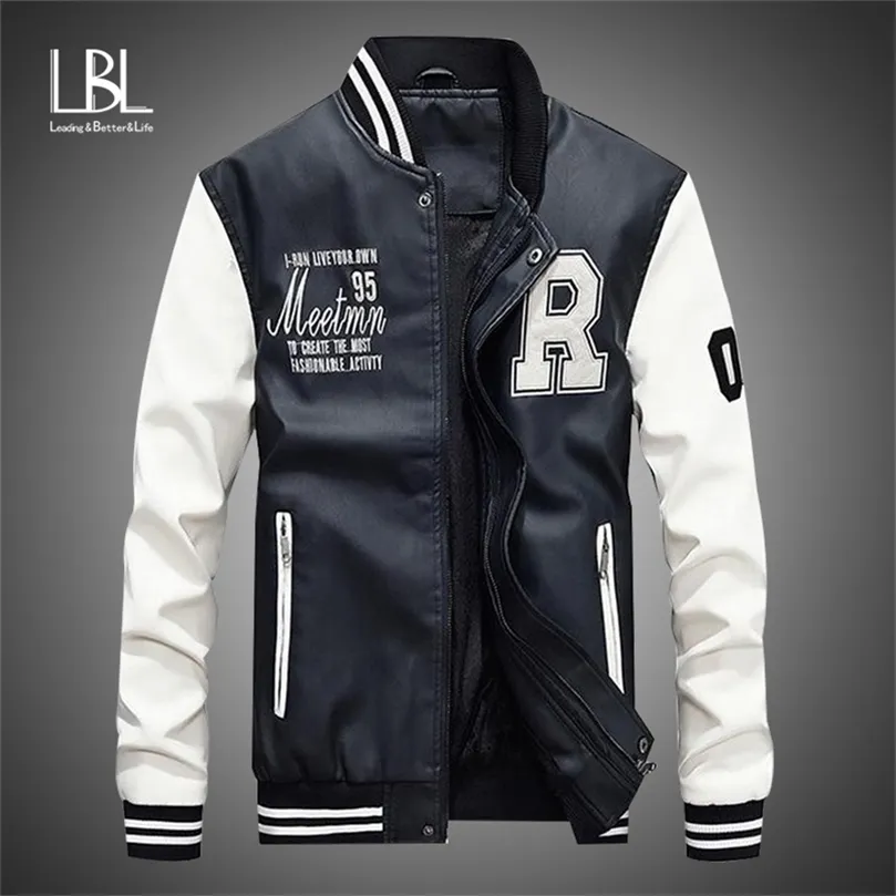 Men Leather Jacket Brand Embroidery Baseball PU Jackets Male Casual Luxury Winter Warm Fleece Pilot Bomber Jacket Coat 201127