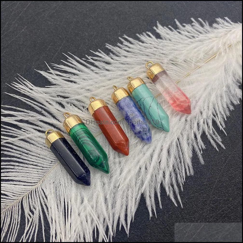 8x36mm natural crystal stone charms hexagon green rose quartz pendants gold edge trendy for necklace earrings jewelry making sports2010