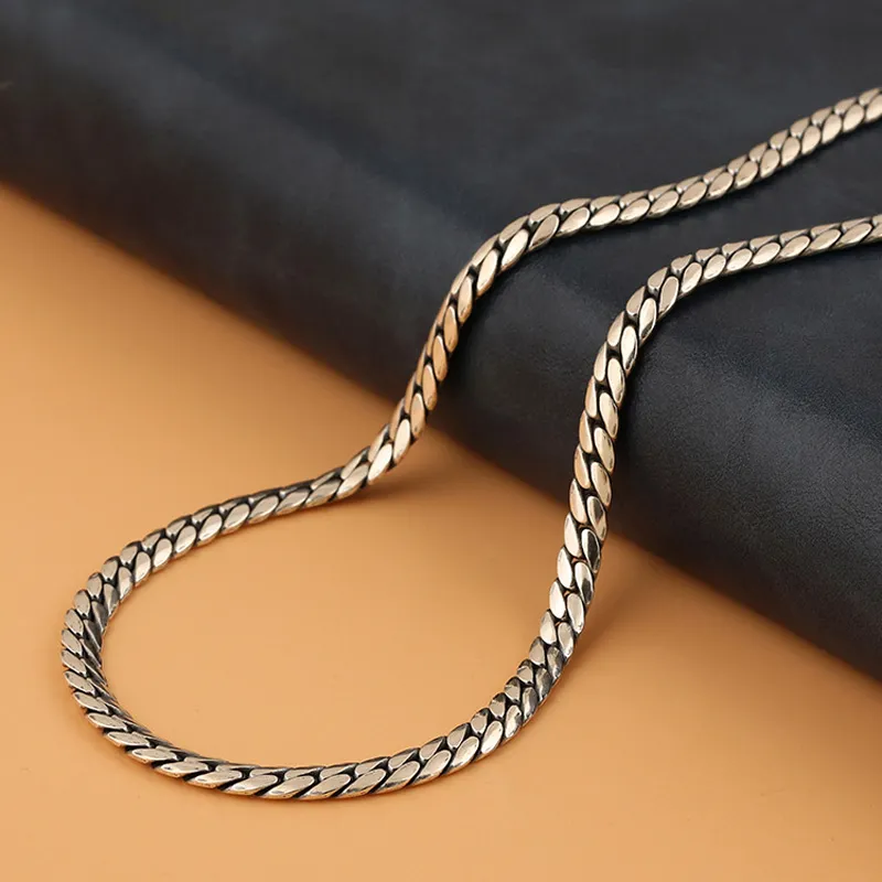 S925 STERLING Silver Men Women Collier Cuban Link Chains Hip Hop Fine Bijoux Vintage Blade Design 5 mm 50cm / 55 cm / 60cm / 65 cm / 70cm Chaîne 5mm 50cm-70 cm