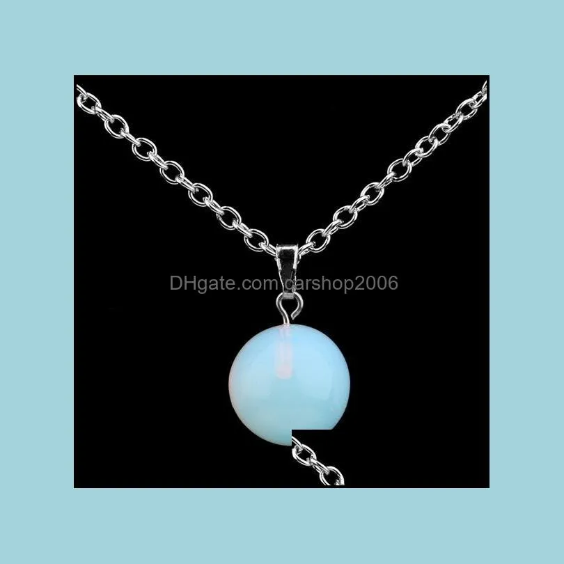 Fashion Women Jewelry Gemstone Rock Crystal Quartz Chakra Natural Stone Round Ball Charm Pendant Lovers Necklace