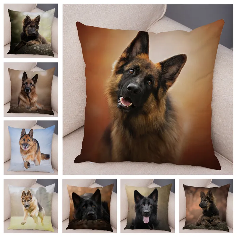 Pillow Case German Shepherd Dog Pillowcase Super Soft Short Plush Cushion Cover for Sofa Home Pillow Case Decor Pet Animal 45 45cm Covers 220714