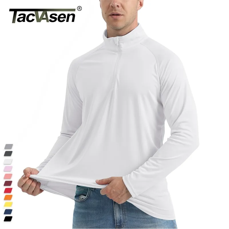 TACVASEN UPF 50 SUN UV Protection T-shirt Men S 1 4 Zip Pullover Fishoor Fishing Swimming Performance Tee-Shirts UV Tops 220620