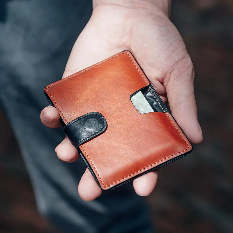 Les porte-cartes apportent un porte-monnaie en cuir mince homme Mini sac à main Compact argent en espèces femmes portefeuille femme entreprise ID SleeveCard