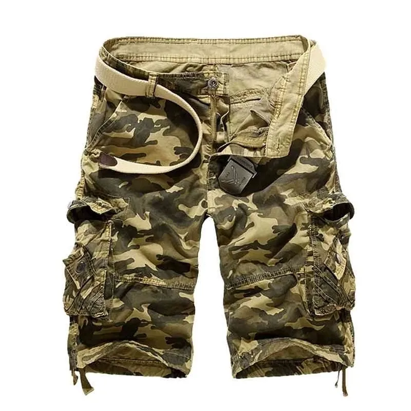 Камуфляж свободные грузовые шорты Мужчины летние военные шорт -брюки Homme Cargo Shorts US Size 210322