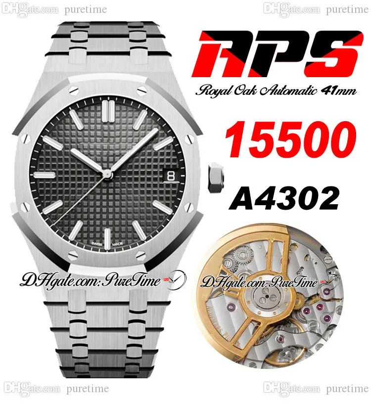 APSF 41 mm A4302 Automatische heren Watch 1550 Ultra dunne grijze Grande Tapisserie Dial Stainless Steel Bracelet Super Edition Puretime C3