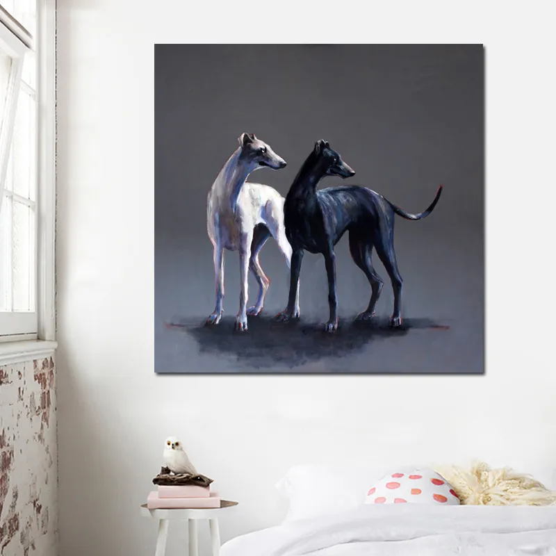 Reliabli Two Surchers Canvas Schilderij Poster Prints Zwart en Wit Honden Wall Art voor Woonkamer Decoratieve schilderij Unframed