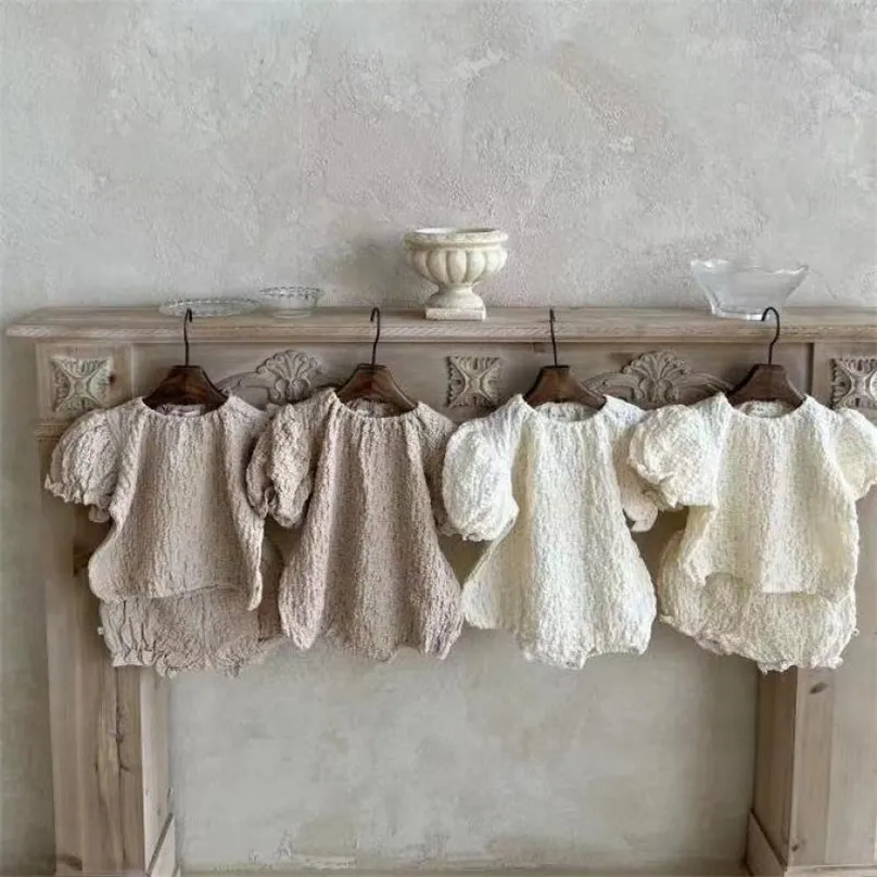 Yaz bebek kız kısa kollu giysiler seti ince pamuklu bebek kıyafetleri gündelik prenses tişört pp pantolon 2pcs takım elbise 220606