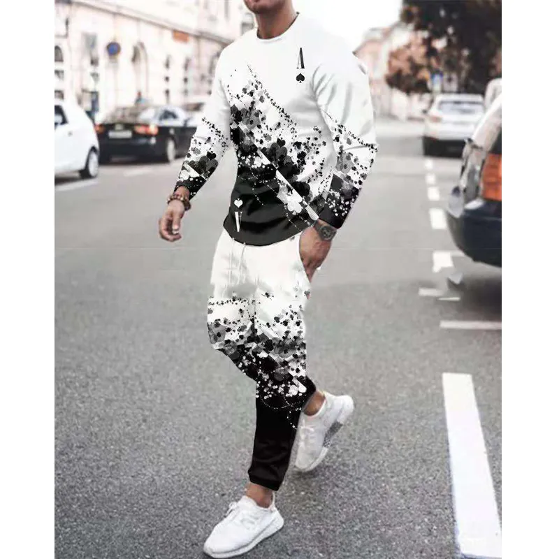 Men S Tracksuits 3D Printing Autumn Sports Pak Casual Oversized O nek lange mouw t -shirt broek 2 stks zwart 220926