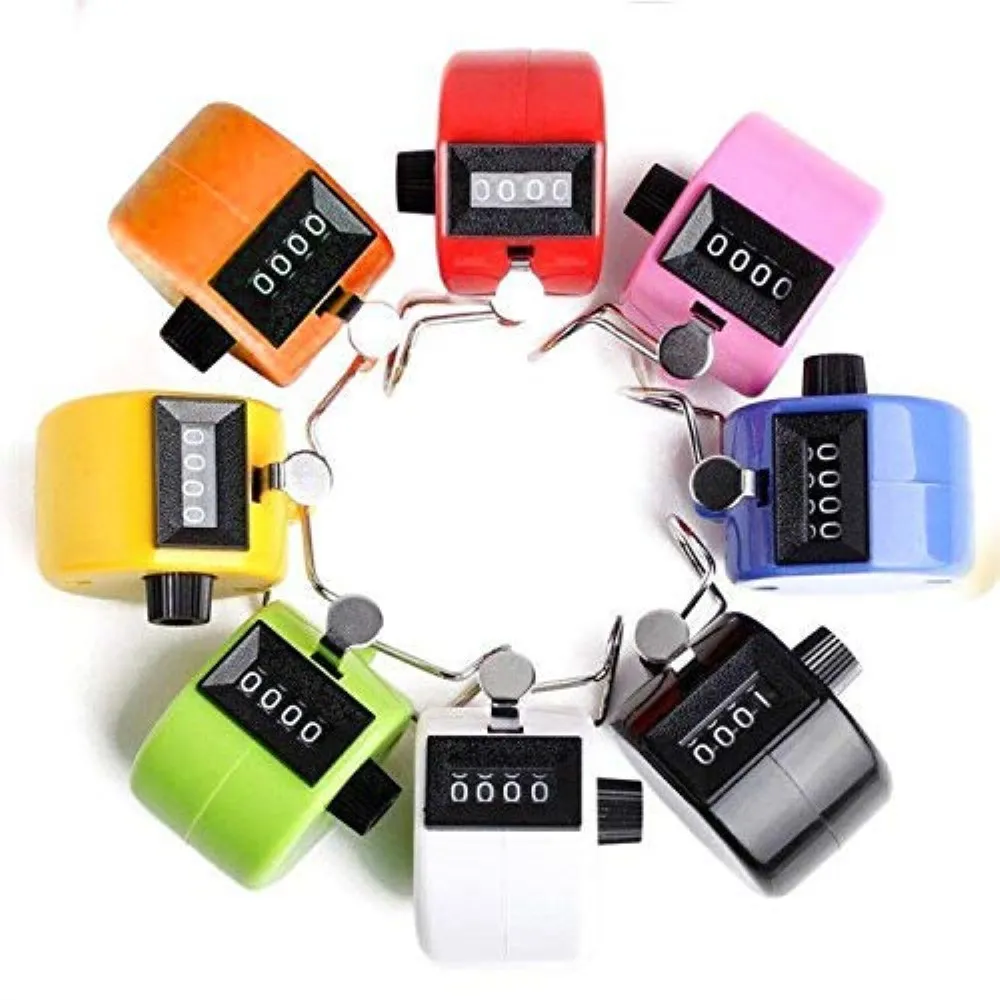 Clicker 4 Digit Number Counters Plastic Shell Hand Finger Display Manual Counting Tally Clickers Timer Soccer Golf Counter Training Counters