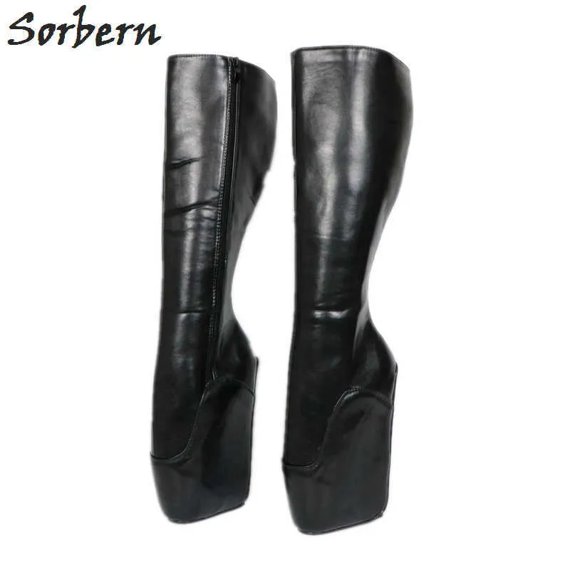 Sorbern Matte Black Ballet Wedge Women Boots Knee High Drop Shipping Women'S Boots Without Heels On Sale Online Size 11