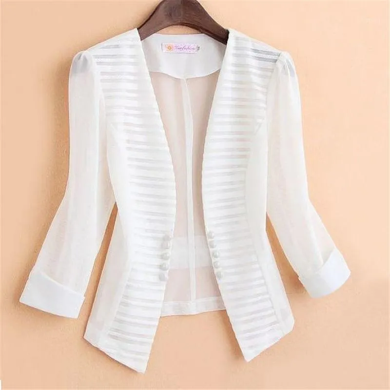 Costumes pour femmes Blazers Femmes Slim Summer Blazer Mesh S-4XL Plus Size Office Lady Short Section OL Casual Suit Veste Mode Noir Blanc Bl