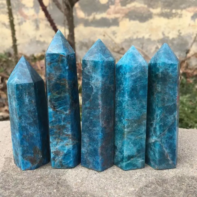 Oggetti decorativi Figurine 7-9 cm Pietra di cristallo naturale Apatite Bacchetta curativa Prismi esagonali Trattamento obelisco Regalo fai da te