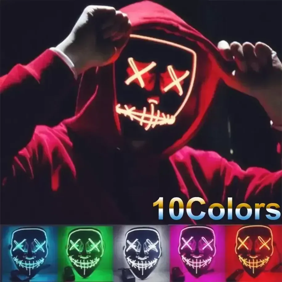 10 f￤rger Halloween Mask Led Light Up Party Masks Purge Election Year Great Funny Festival Cosplay Costume Supplies Glow In Dark Face Sheild SXJUL27