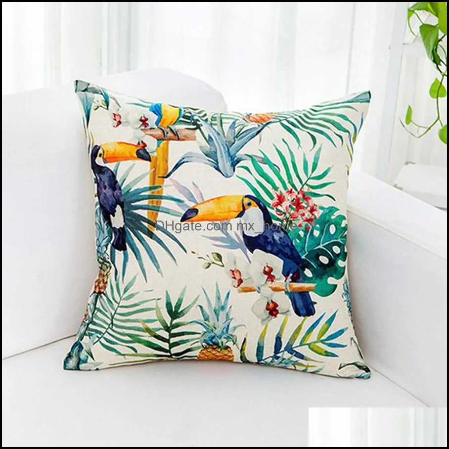 home cushion covers 45x45cm customizable single-sided printing tropical flower linen sofa decorative pillow case