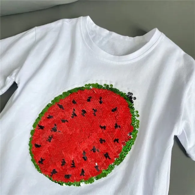 T-shirt per bambini T-shirt per bambini T-shirt magiche che cambiano Flip Modello di anguria Paillettes T-shirt per ragazze Ragazzi Top Tee