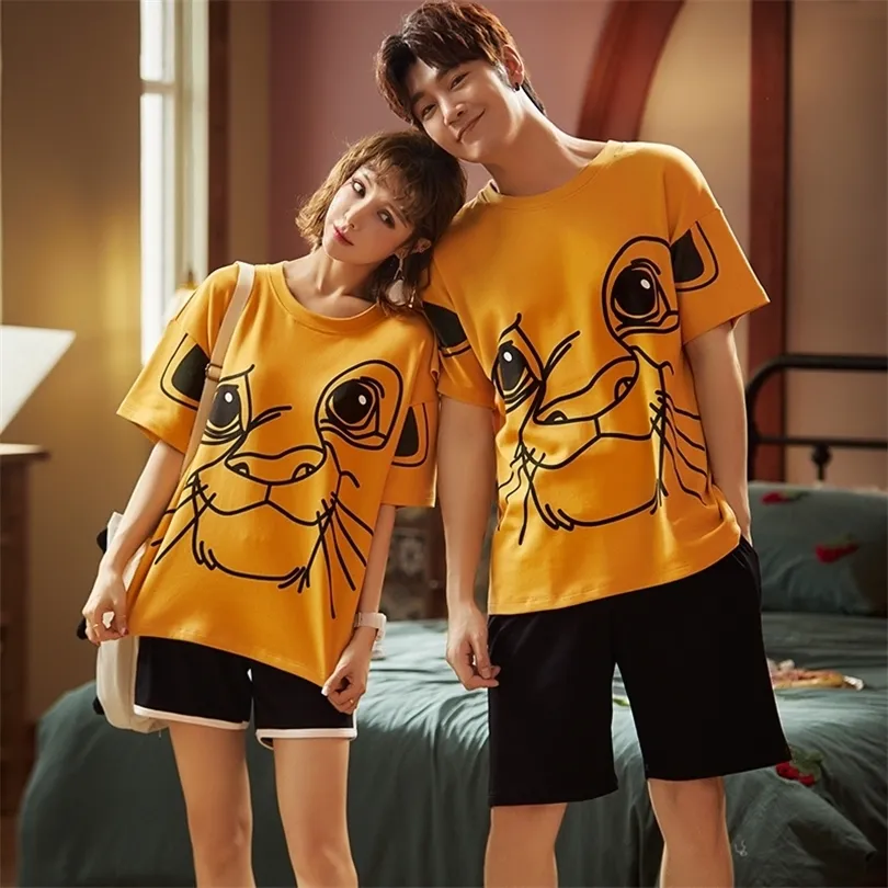 PURE Cotton Summer Pullover Short Sleeve Pants Pajama Jammies Couples Lovers O-Neck Cozy Casual Sleepwear Nightwear Pyjamas cke T200813