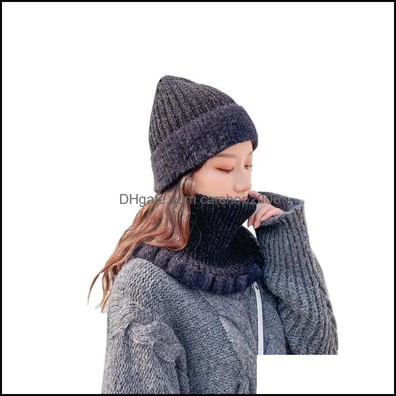 Hats, Scarves & Gloves Sets Womens Chenille Knit Hat Scarf Set Female Winter Chunky Warm Soft Beanie And Neck Warmer1