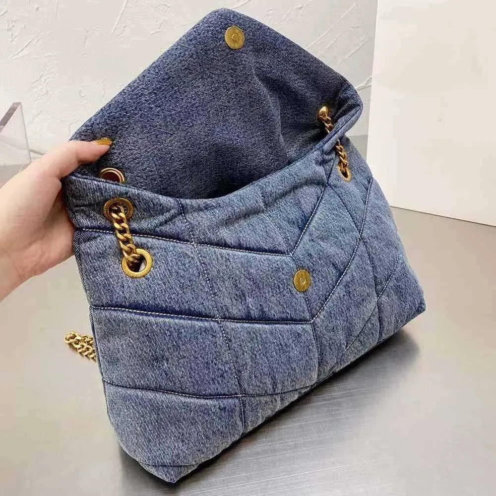 イブニングバッグの女性洗浄されたデニムYSSLSハンドバッグパフファッションクラシックジーンズ肩のメッセンジャーショッピングラグジュアリーハンドバッグ財布チェーン