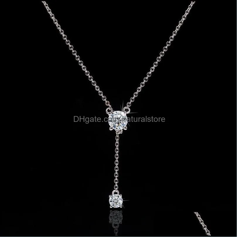 romantic long lab diamond pendant real 925 sterling silver party wedding pendants chain necklace for women bridal charm jewelry