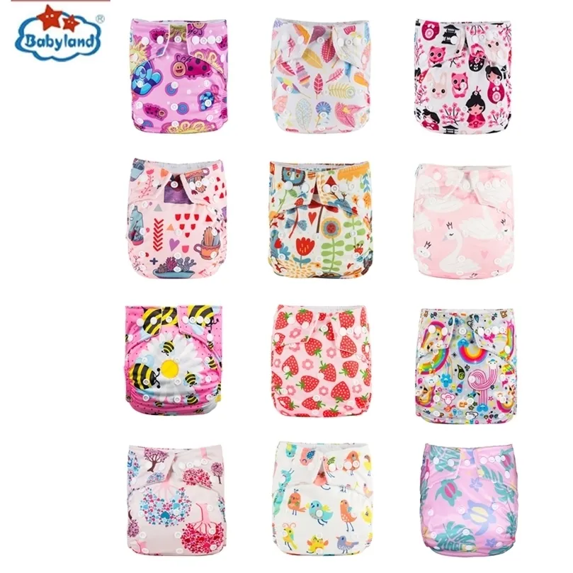 Fralda Ecologica Wholesale Babyland Baby Diaper 12pcs/set洗える環境に優しい布カバー調整可能なおむつ再利用可能220512