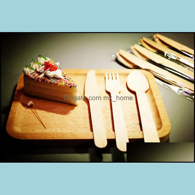 2020 Promotional 100% biodegradable Wooden Party Cutlery Black Wood Spoon Fork Knife Disposable Tableware High Quality Cheapest 200pcs /