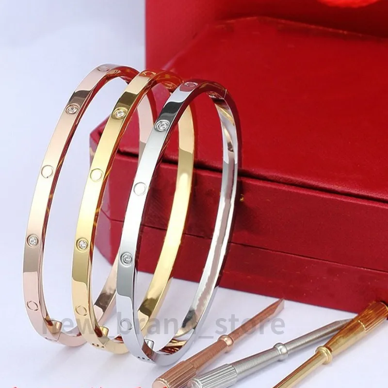 4mm dunne gouden armbanden armbanden Voor Vrouwen Mannen Titanium Staal liefhebbers Armband met doos 16-19cm bangle heren armbanden