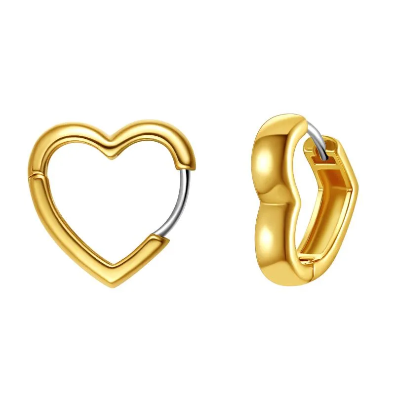 Hoop Huggie Gift Heart على شكل قلب للنساء 18K أصفاد الأذن الذهبية مع الأسلاك الفضية الاسترليني