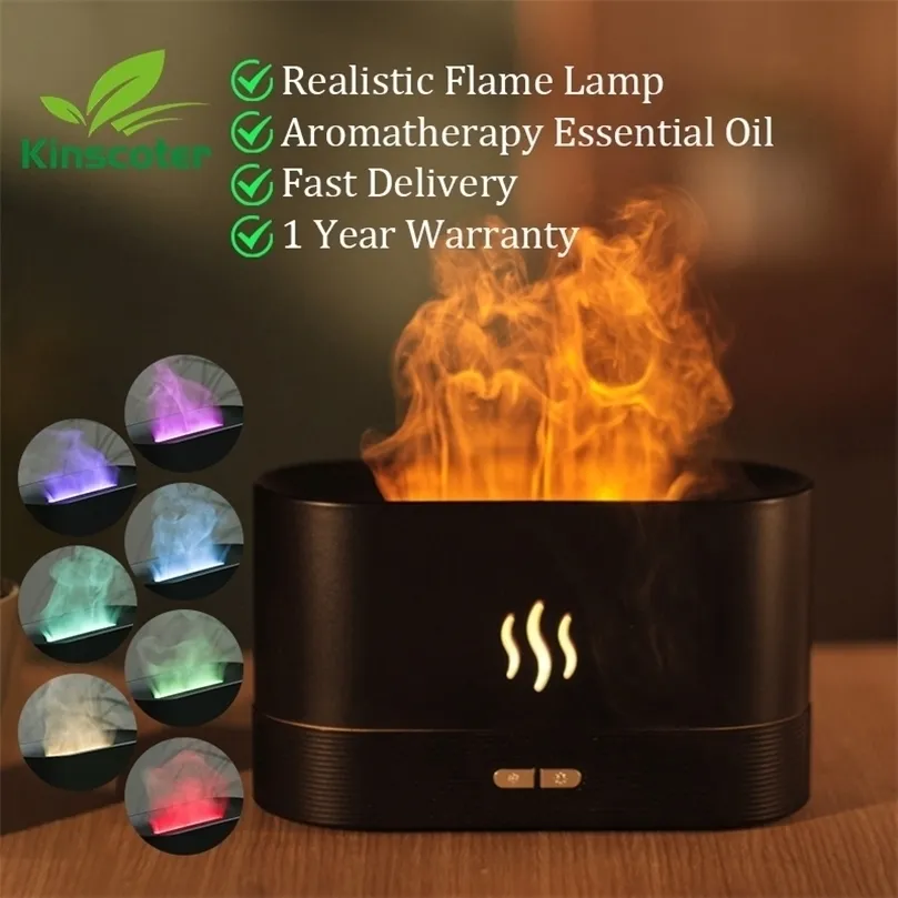 Kinscoter Aroma Diffuser Air Humidifier 초음파 쿨 미스트 메이커 Fogger LED 에센셜 오일 불꽃 램프 Difusor 220719