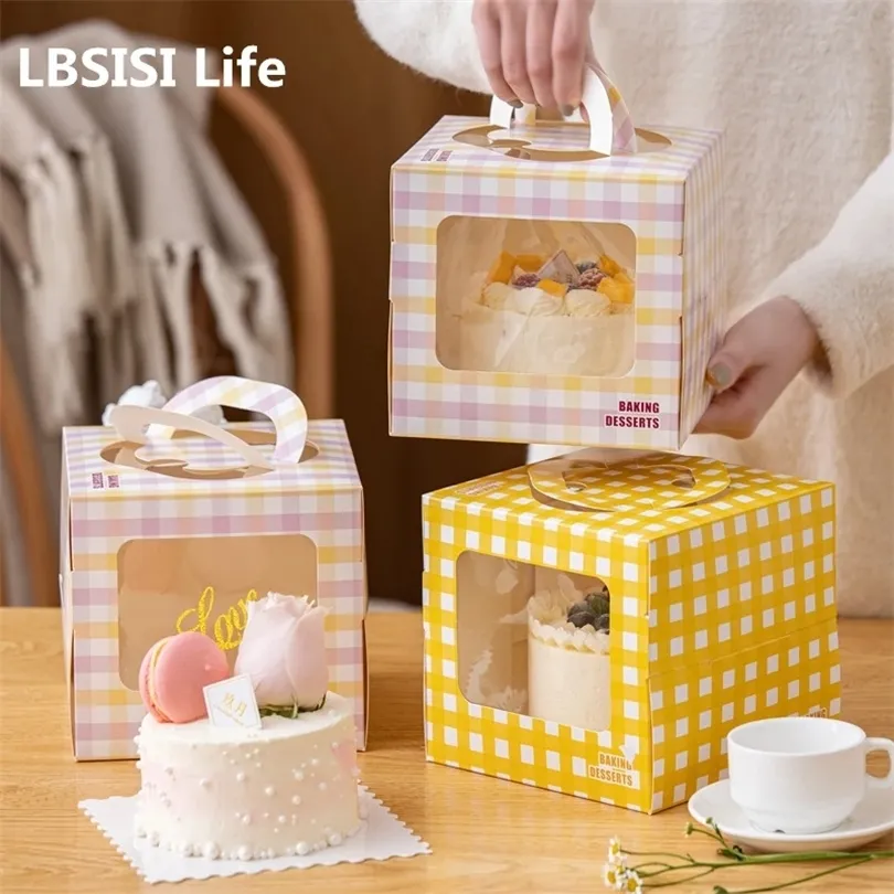 LBSISI Life 10pcs Handle Paper Cake Box With Window Birthday Party Baby Shower Celebrate 4 Inch Handmade Packaging Decoration 220427